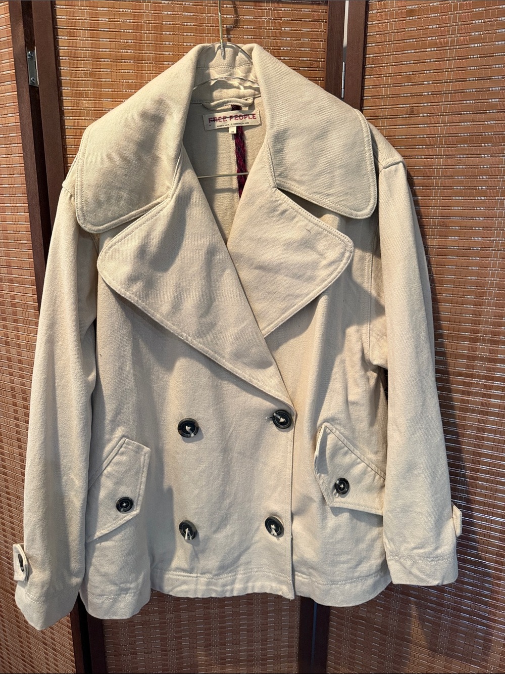 Free People Barn Coat Ivory Double Breasted Cropped Trench Peacoat Jacket XS